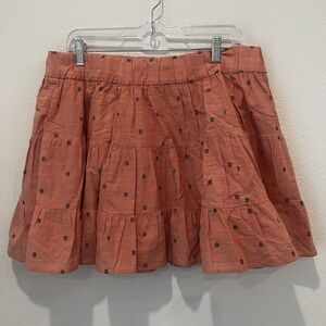 J crew Women’s mini tiered pull on Peach skirt size L  Summer Fairy Cottagecore